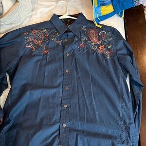 Robert Graham Blue Paisley Embroidered Casual Button Down Shirt